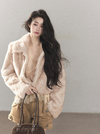 AOMALM - Frosty Lavender Gray Rabbit Fur Jacket