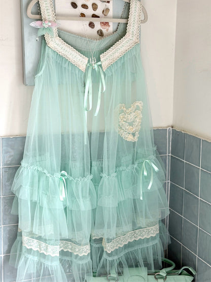KYOUKO - Mint Green Lace Layered Overlay Skirt