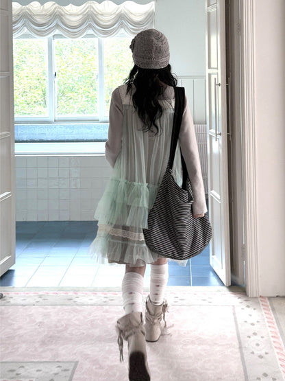 KYOUKO - Mint Green Lace Layered Overlay Skirt