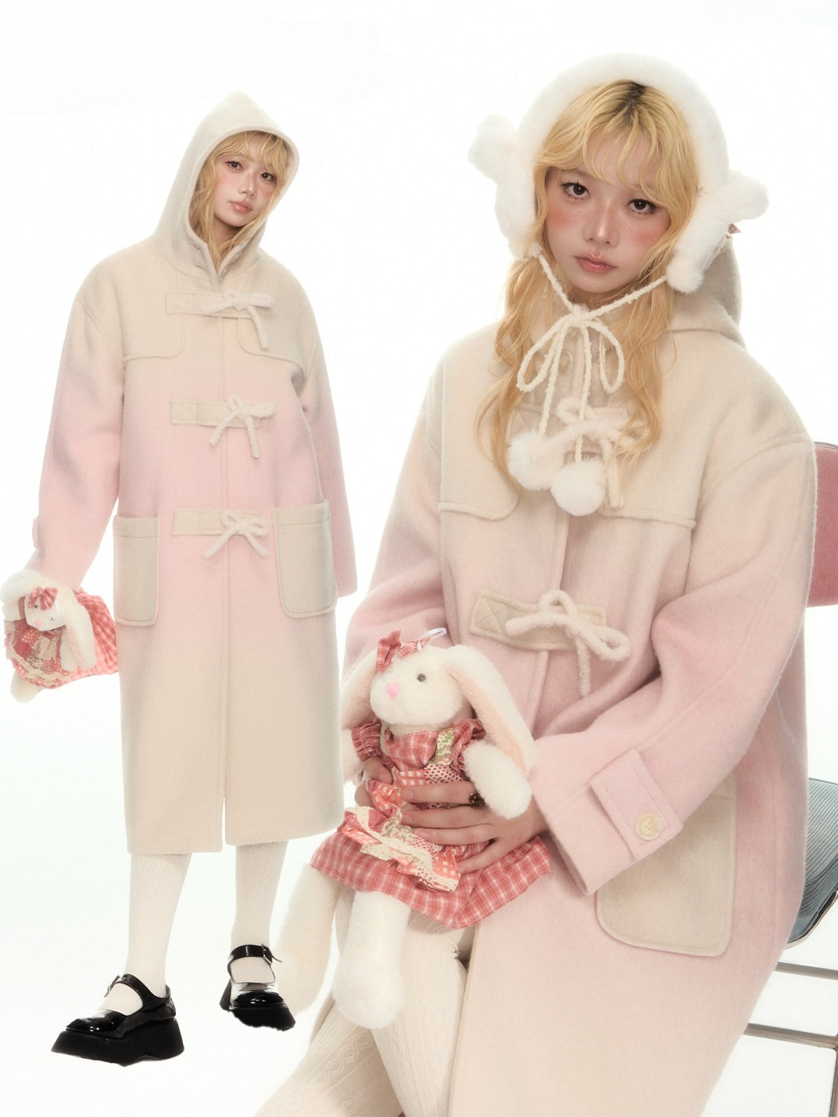 YEDM - Pink Gradient Hooded Wool Coat