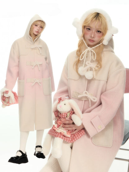 YEDM - Pink Gradient Hooded Wool Coat