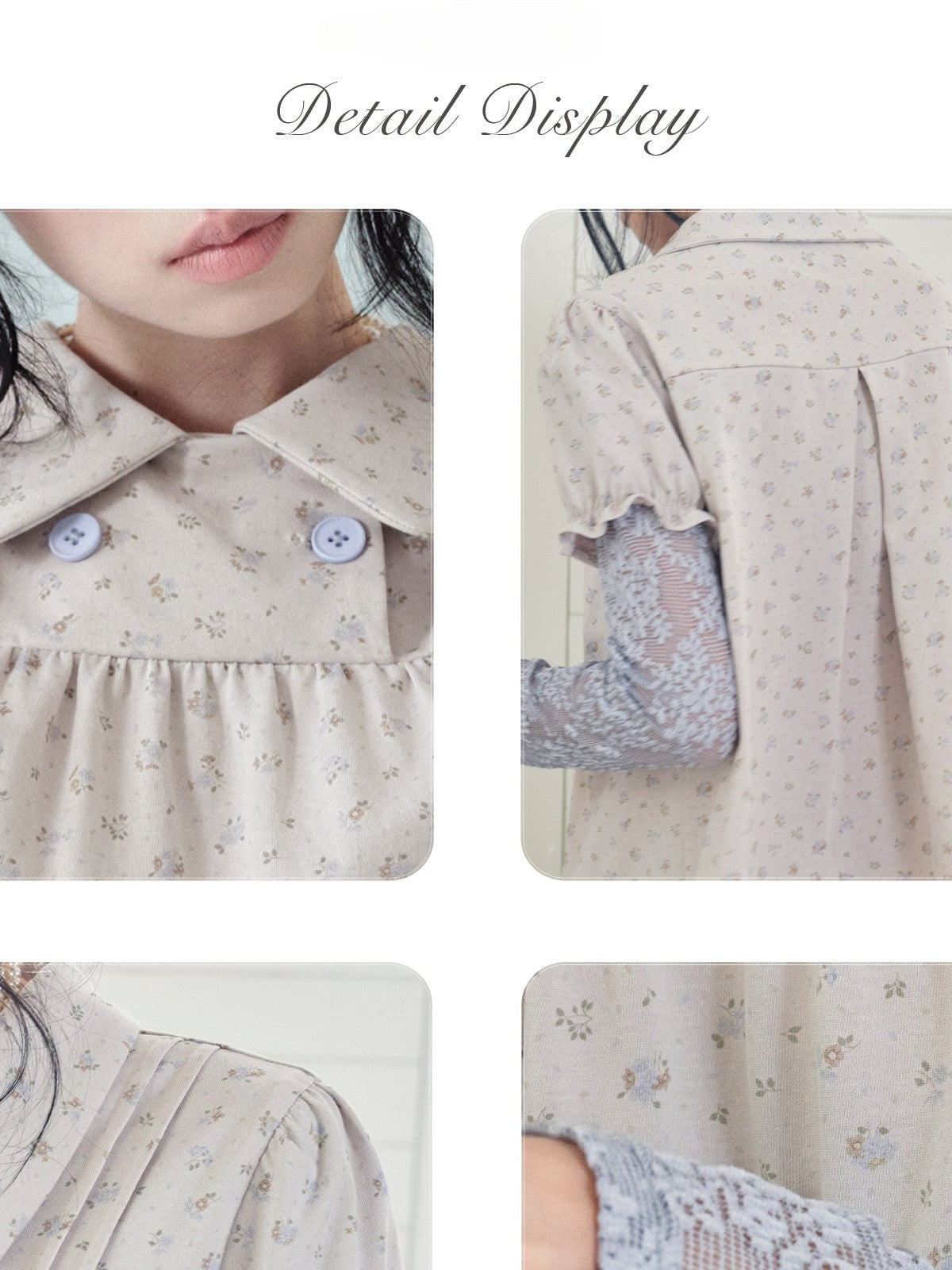DAILY ARTIST - “Blue Letters of Memory” Gray Blue Floral Faux-Layer Lace Knit Top