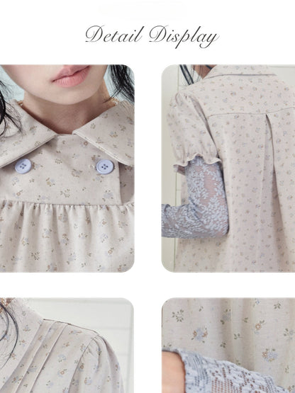 DAILY ARTIST - “Blue Letters of Memory” Gray Blue Floral Faux-Layer Lace Knit Top