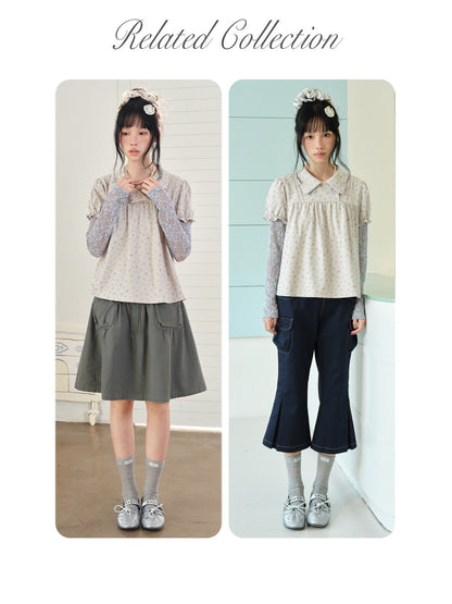 DAILY ARTIST - “Blue Letters of Memory” Gray Blue Floral Faux-Layer Lace Knit Top