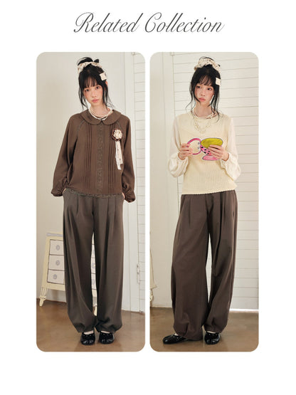 DAILY ARTIST - Coffee Brown Vintage Pleated Balloon Trousers