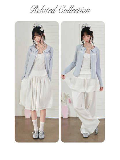 DAILY ARTIST - Light Blue Polka-Dot Peter Pan Collar Cardigan & Lace Cami Set