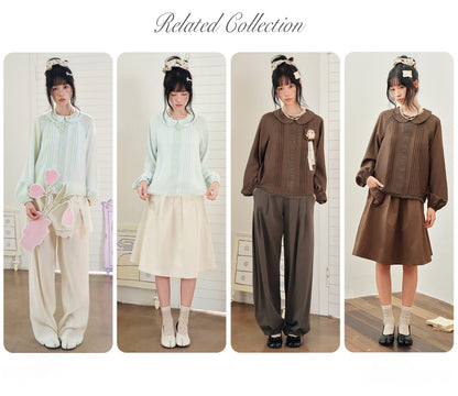 DAILY ARTIST - Tea Brown Vintage Lace Doll-Collar Blouse