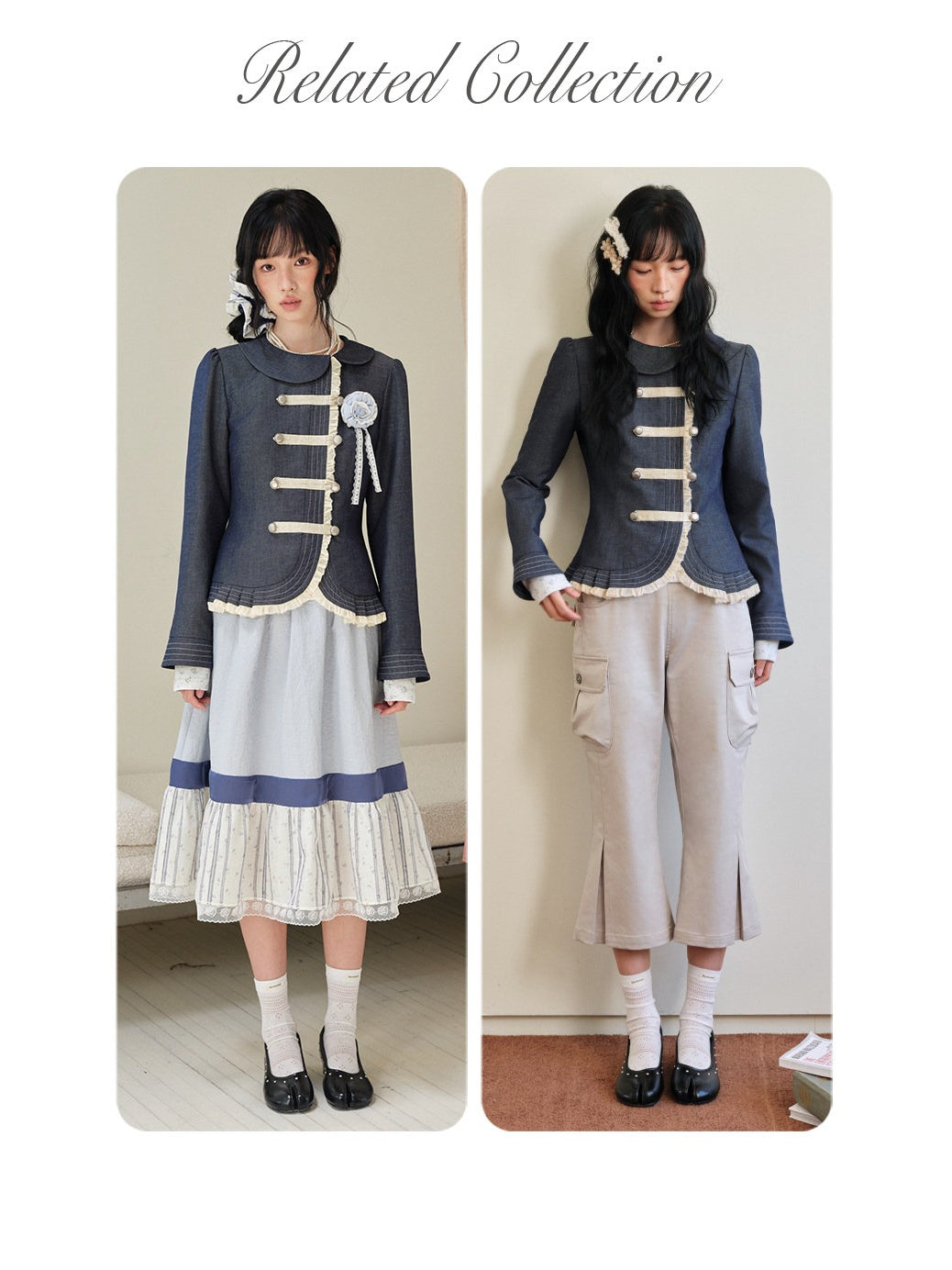 DAILY ARTIST - Deep Navy Doll-Collar Napoleon Denim Jacket