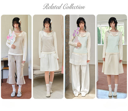 DAILY ARTIST - Cream Polka Dot Layered Henley Lace Top