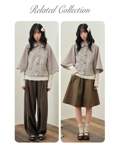 DAILY ARTIST - Taupe Brown Rose Embroidered Cape-Sleeve Jacket