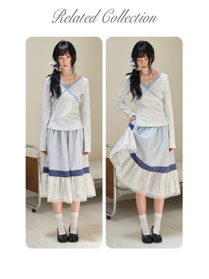 DAILY ARTIST - Light Gray Floral Lace Cross-Front Long-Sleeve Top