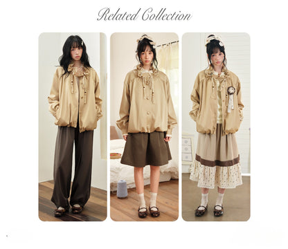 DAILY ARTIST - Champagne Ruffle Stand-Collar Drawstring Jacket
