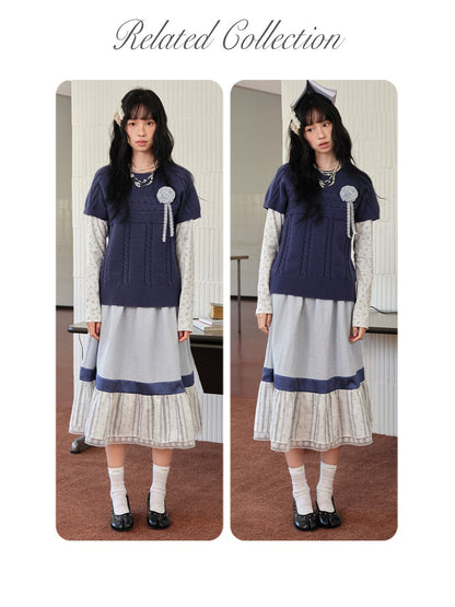 DAILY ARTIST - Navy Cable Knit Short-Sleeve Top