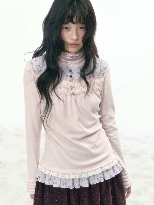 JOVYLLE - Pink Floral Patchwork Long-Sleeve Top