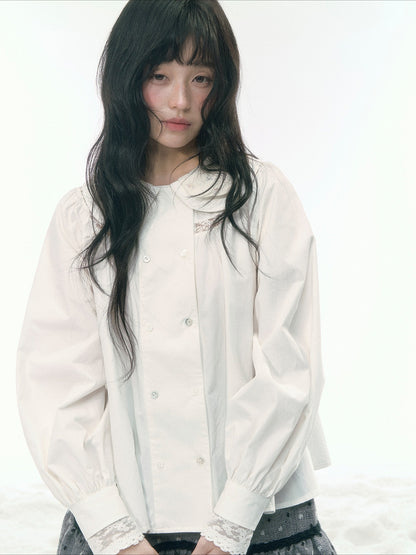 JOVYLLE - White Double-Layer Peter Pan Collar Statement Shirt