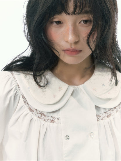 JOVYLLE - White Double-Layer Peter Pan Collar Statement Shirt