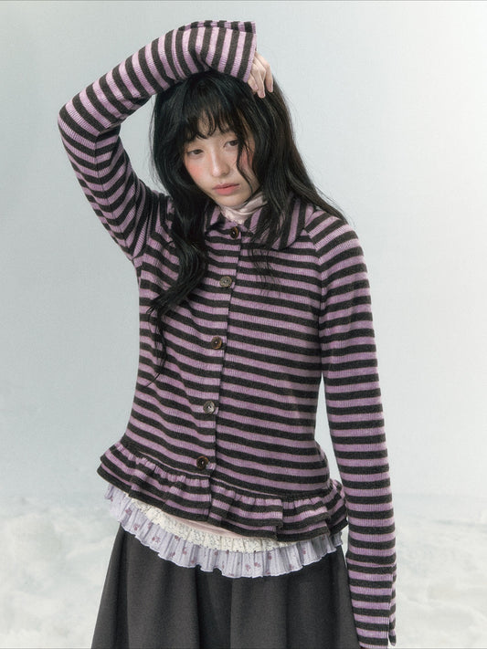 JOVYLLE - Purple Striped Knit Long-Sleeve Layering Top