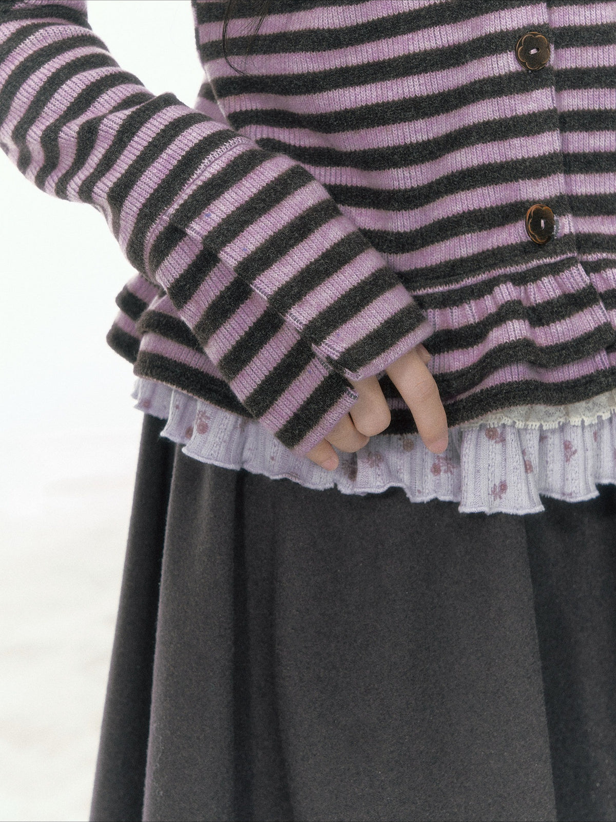 JOVYLLE - Purple Striped Knit Long-Sleeve Layering Top