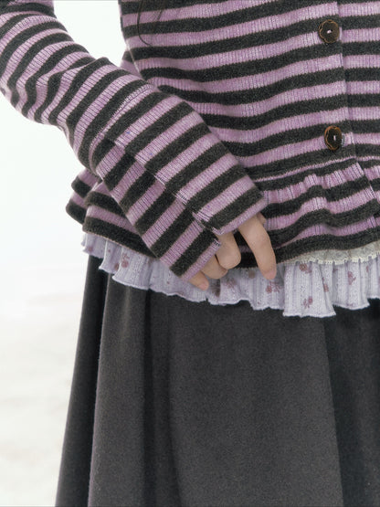 JOVYLLE - Purple Striped Knit Long-Sleeve Layering Top