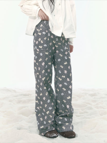 JOVYLLE - Pink Bunny Print Cotton Pants & Pleated Skirt