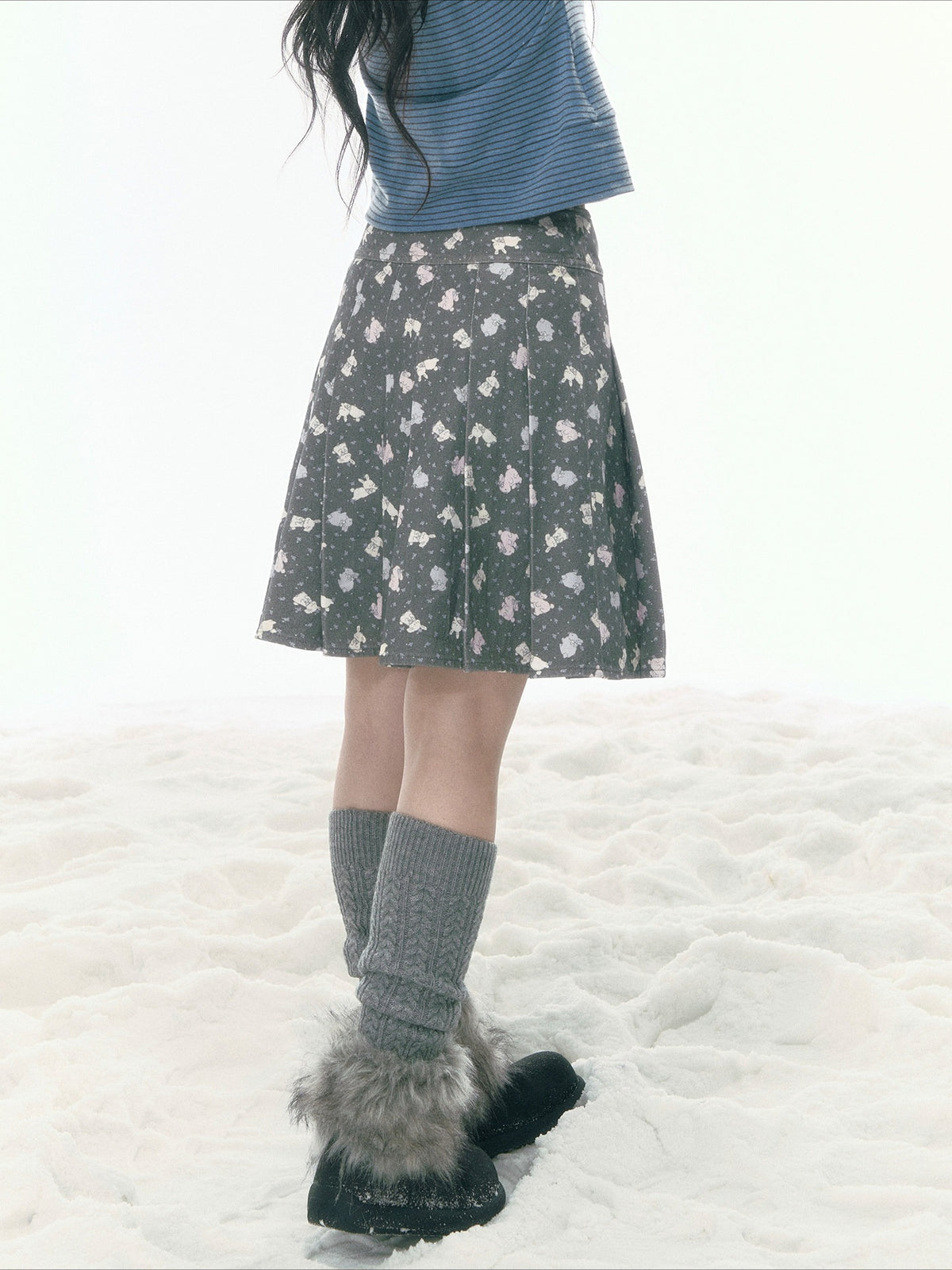 JOVYLLE - Pink Bunny Print Cotton Pants & Pleated Skirt