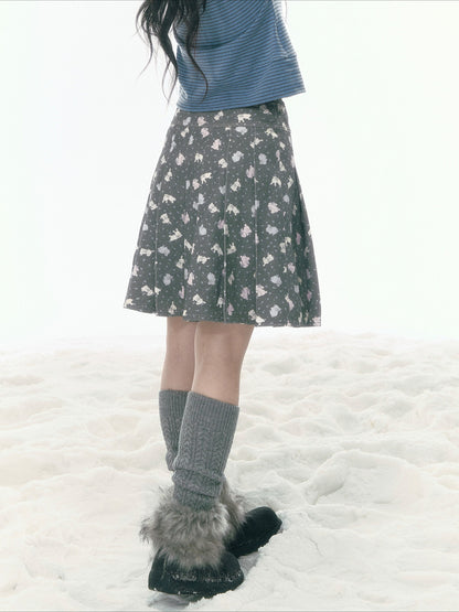 JOVYLLE - Pink Bunny Print Cotton Pants & Pleated Skirt