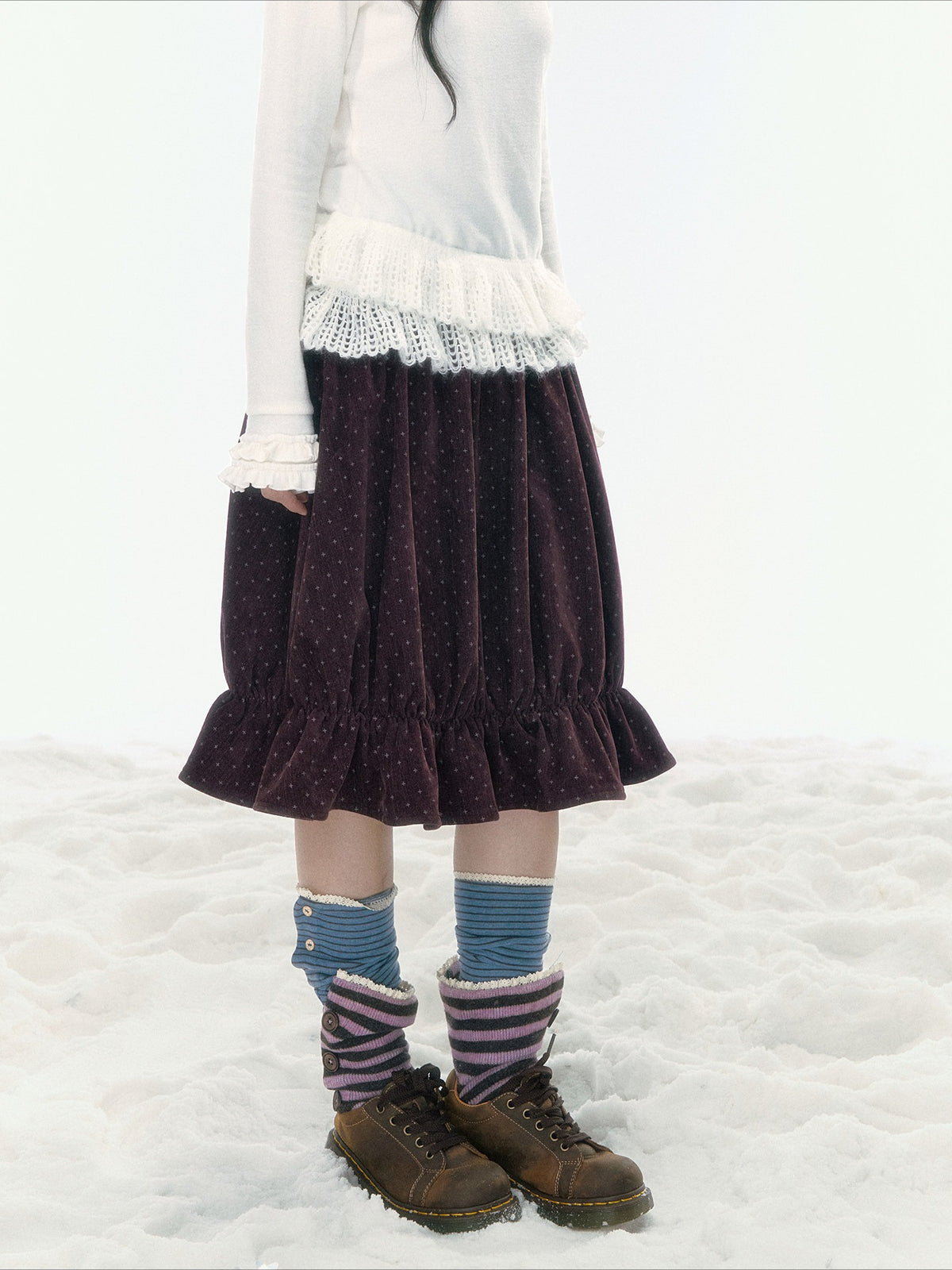 JOVYLLE - Berry Purple Star Print Bubble Skirt
