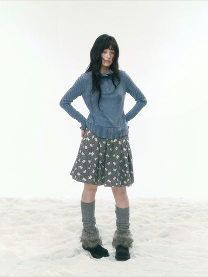 JOVYLLE - Blue Gray Striped Turtleneck Long-Sleeve Base Layer