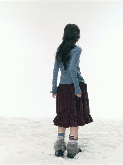 JOVYLLE - Blue Gray Striped Turtleneck Long-Sleeve Base Layer