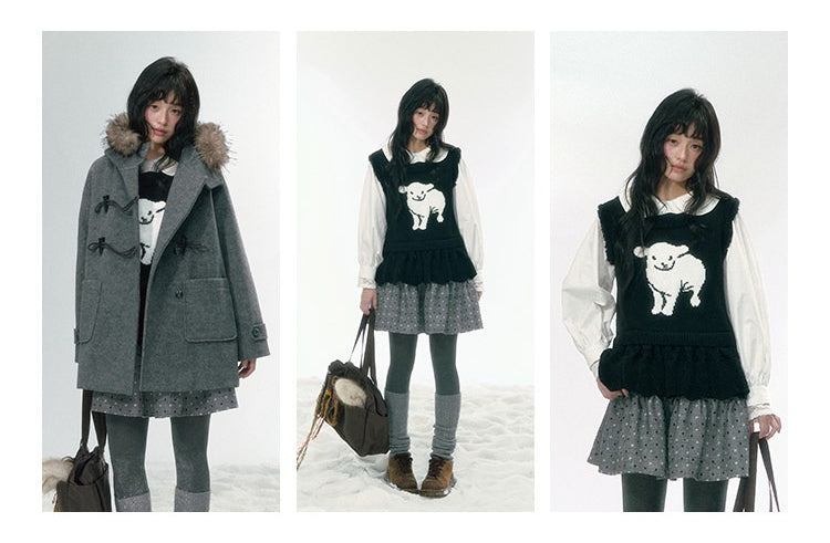 JOVYLLE - Black Little Sheep Collegiate Knit Vest