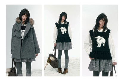JOVYLLE - Black Little Sheep Collegiate Knit Vest