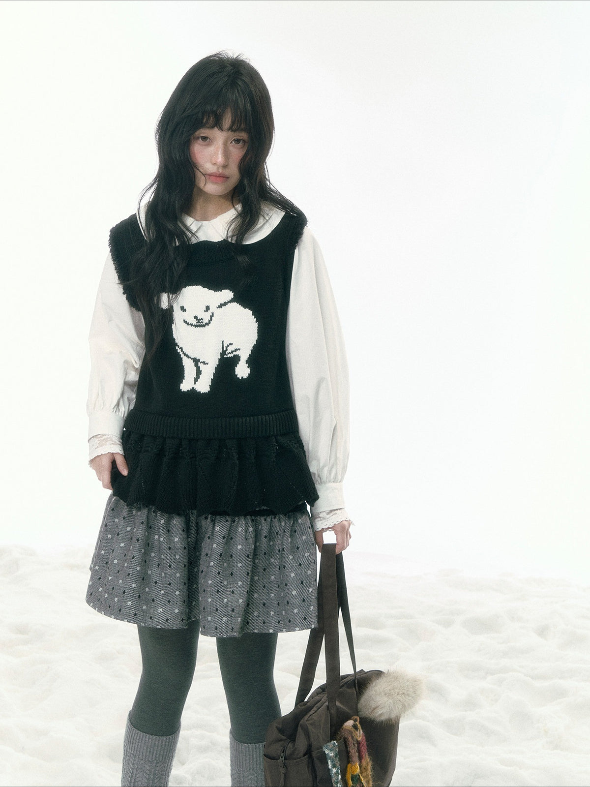 JOVYLLE - Black Little Sheep Collegiate Knit Vest