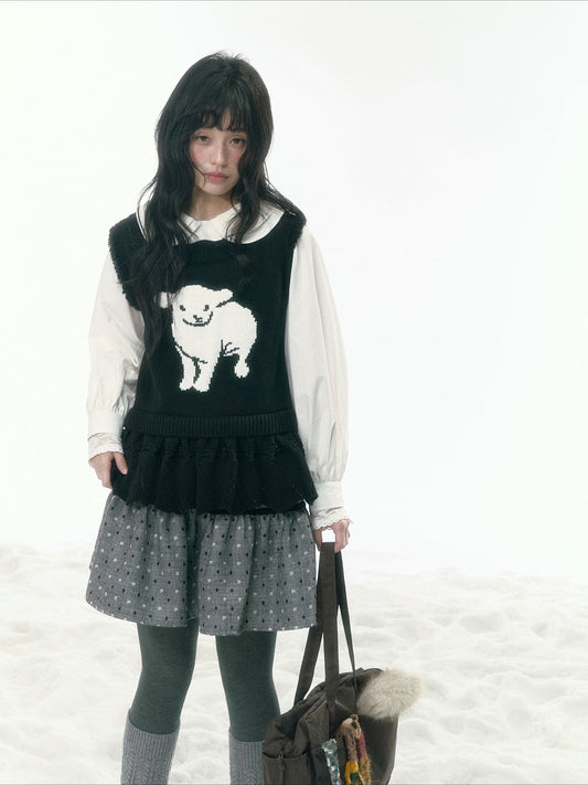 JOVYLLE - Black Little Sheep Collegiate Knit Vest