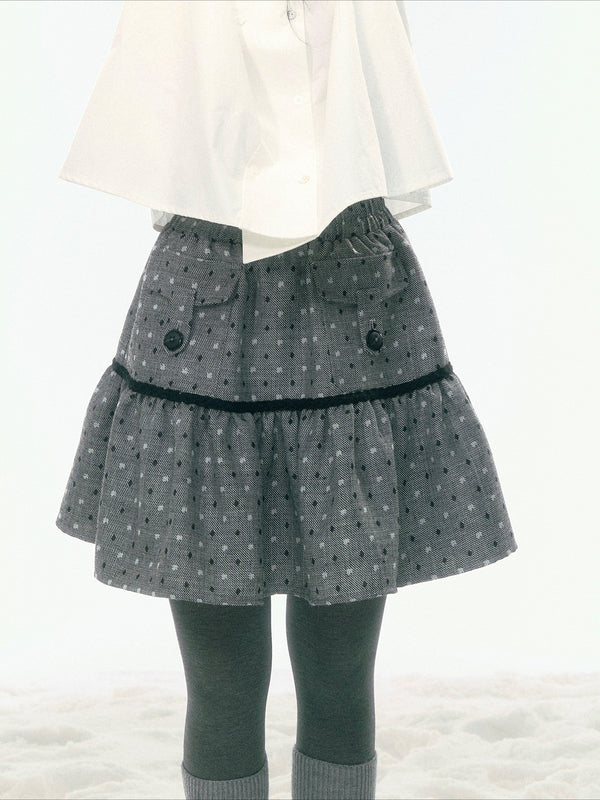 JOVYLLE - Gray Polka Dot Winter A-Line Mini Skirt