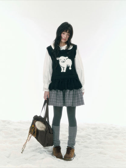 JOVYLLE - Gray Polka Dot Winter A-Line Mini Skirt