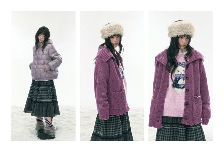 JOVYLLE - Gray Plaid Patchwork Vintage Fall-Winter Skirt