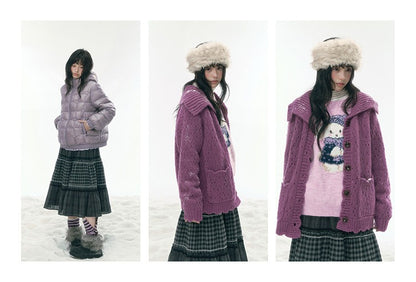JOVYLLE - Gray Plaid Patchwork Vintage Fall-Winter Skirt