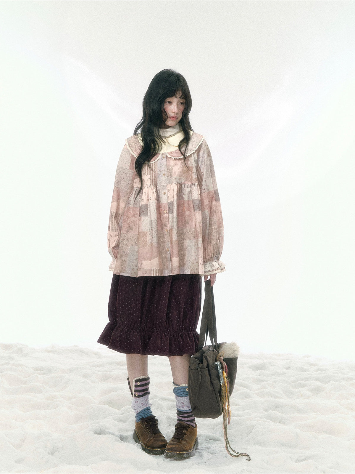 JOVYLLE - Vintage Patchwork Cotton Doll-Collar Blouse