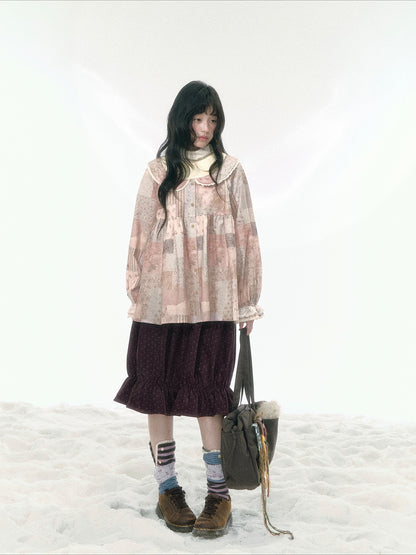 JOVYLLE - Vintage Patchwork Cotton Doll-Collar Blouse