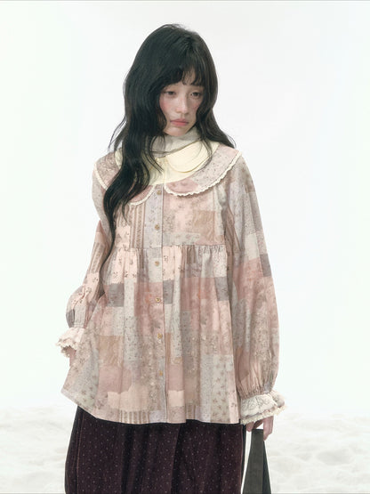JOVYLLE - Vintage Patchwork Cotton Doll-Collar Blouse