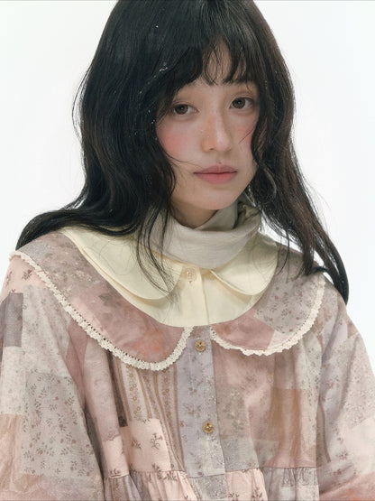 JOVYLLE - Vintage Patchwork Cotton Doll-Collar Blouse