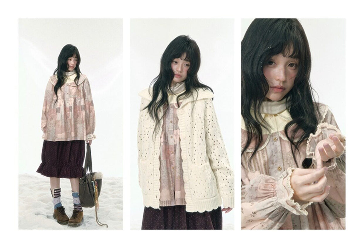 JOVYLLE - Vintage Patchwork Cotton Doll-Collar Blouse
