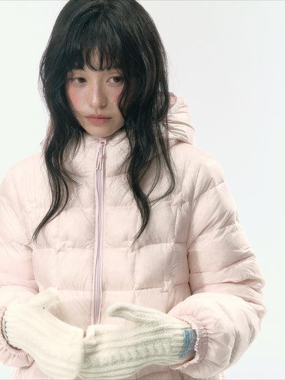 JOVYLLE - Color-Block Star Hooded Down Puffer Jacket (Purple / Pink / Mustard Yellow)