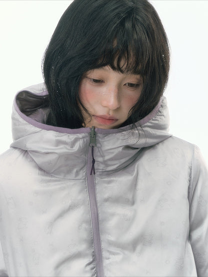JOVYLLE - Color-Block Star Hooded Down Puffer Jacket (Purple / Pink / Mustard Yellow)