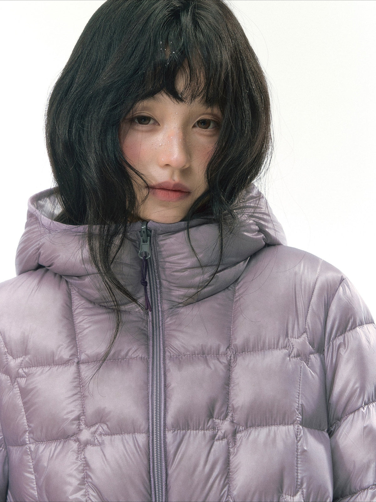 JOVYLLE - Color-Block Star Hooded Down Puffer Jacket (Purple / Pink / Mustard Yellow)