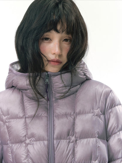 JOVYLLE - Color-Block Star Hooded Down Puffer Jacket (Purple / Pink / Mustard Yellow)