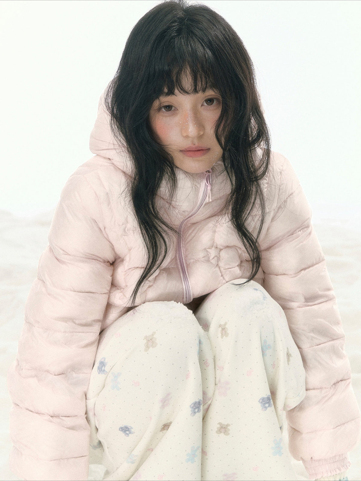 JOVYLLE - Color-Block Star Hooded Down Puffer Jacket (Purple / Pink / Mustard Yellow)