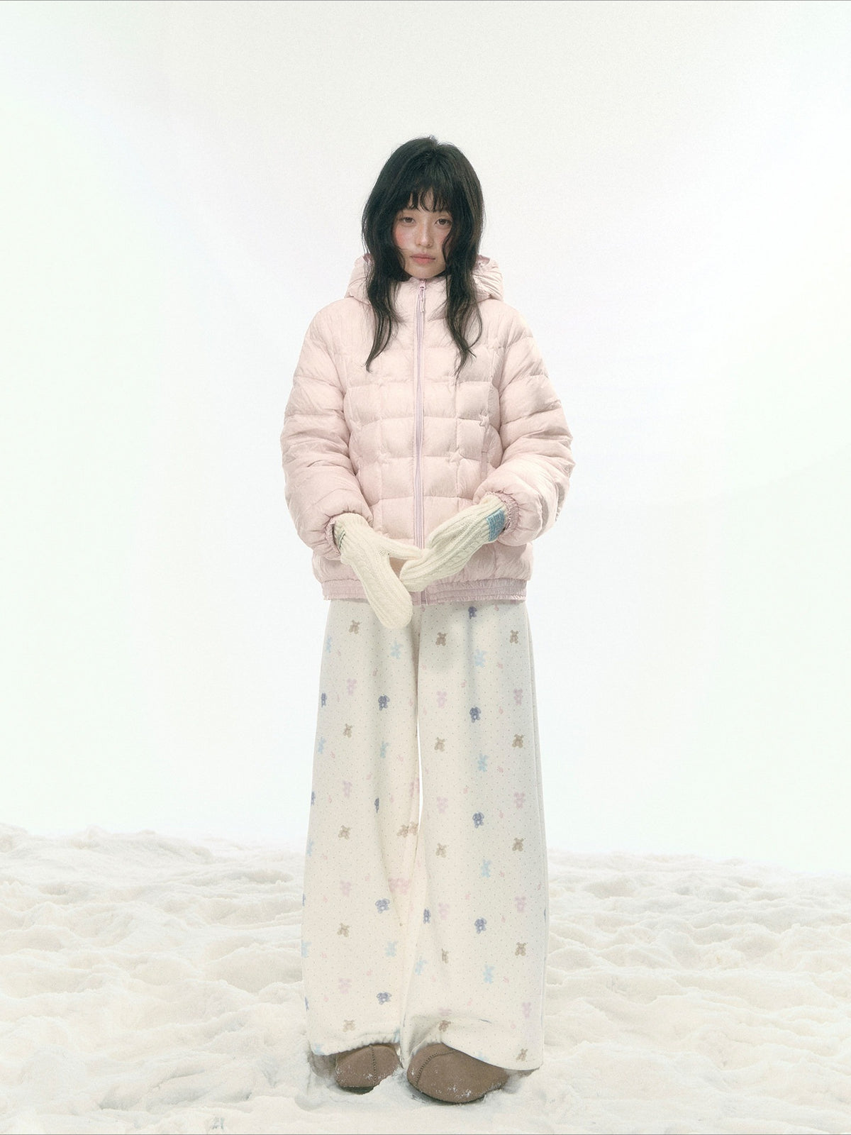 JOVYLLE - Color-Block Star Hooded Down Puffer Jacket (Purple / Pink / Mustard Yellow)