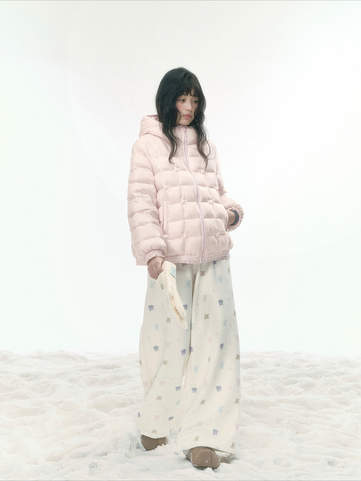 JOVYLLE - Color-Block Star Hooded Down Puffer Jacket (Purple / Pink / Mustard Yellow)