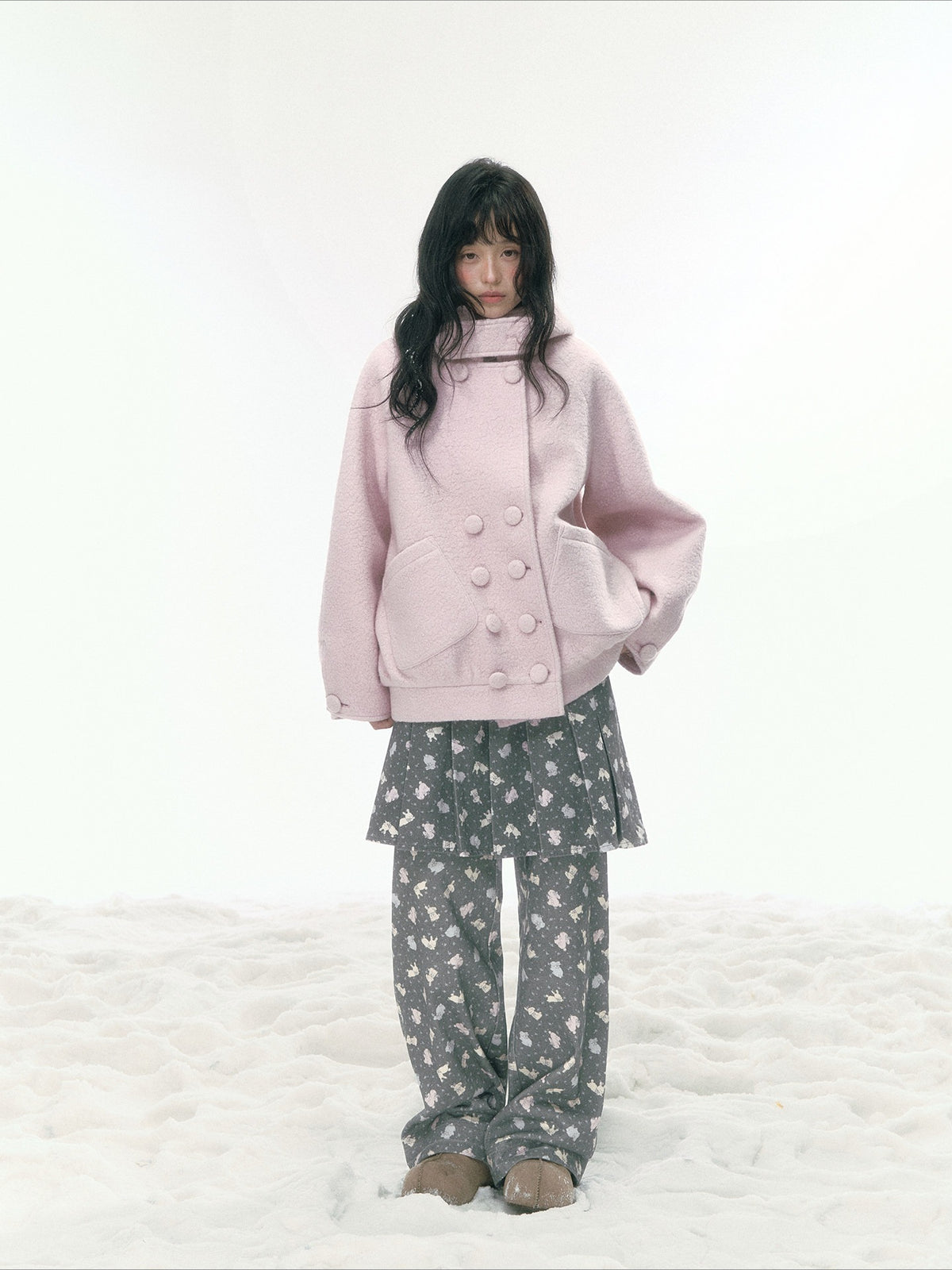 JOVYLLE - Soft Pink Australian Wool Blend Padded Coat